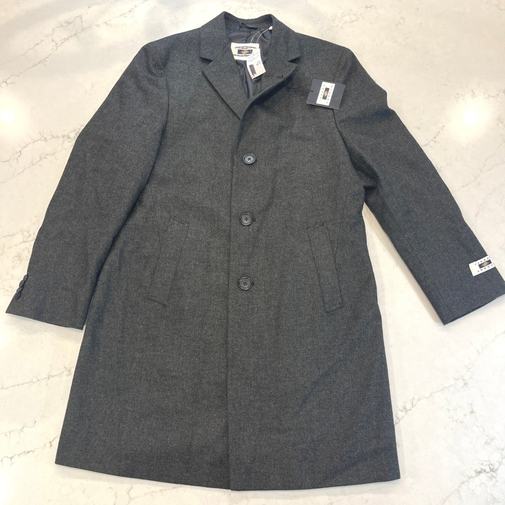 Joseph Abboud NEW Overcoat Mens 38 Short Charcoal‎ Gray Herringbone Wool Blend